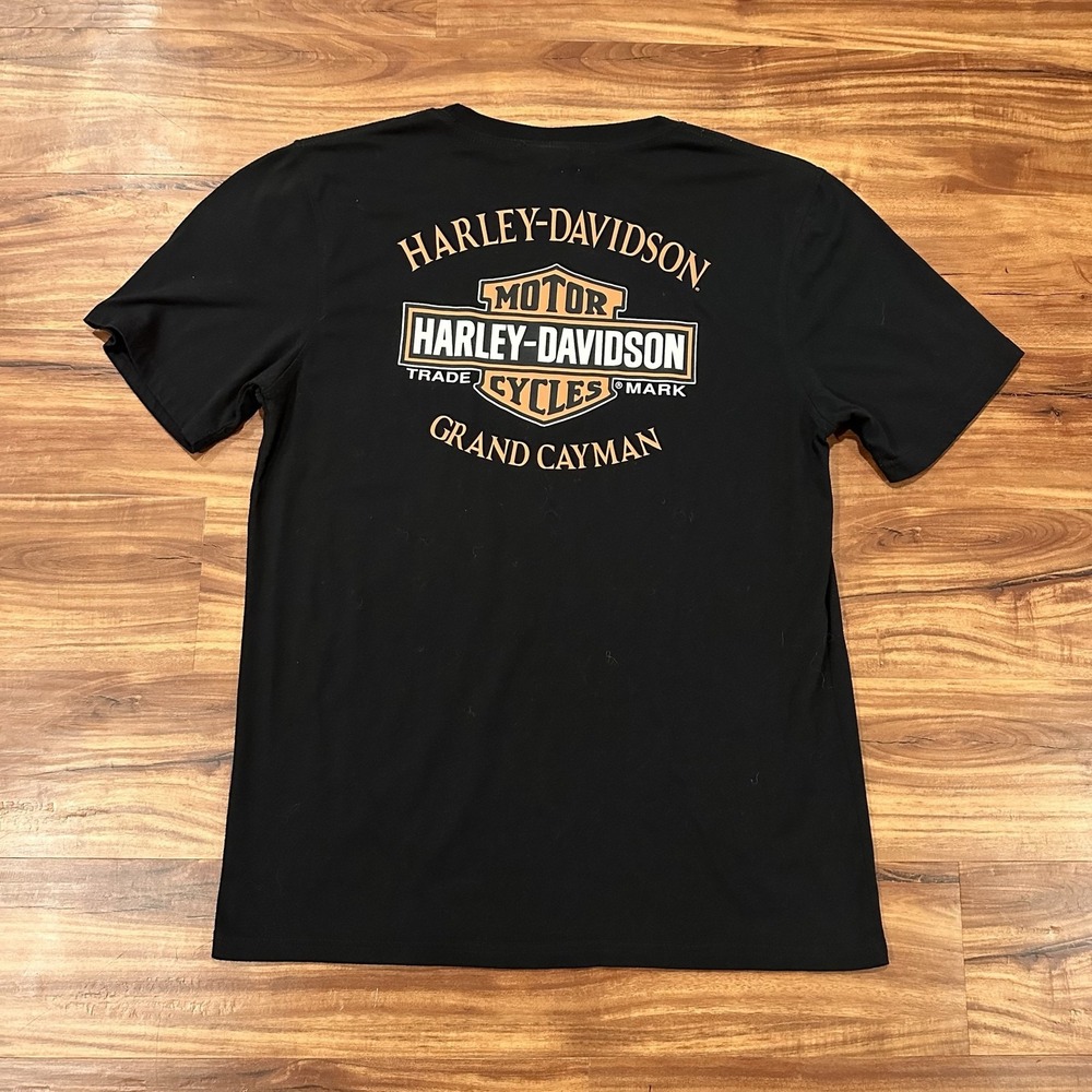 Harley Davidson Shirt Mens Large Black Grand Cayman Graphic Motorcycle Biker Tee